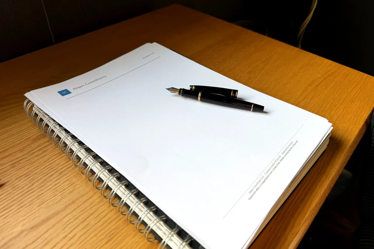 Alsper Consultancy letterhead on a desk, with a fountain pen resting on it
